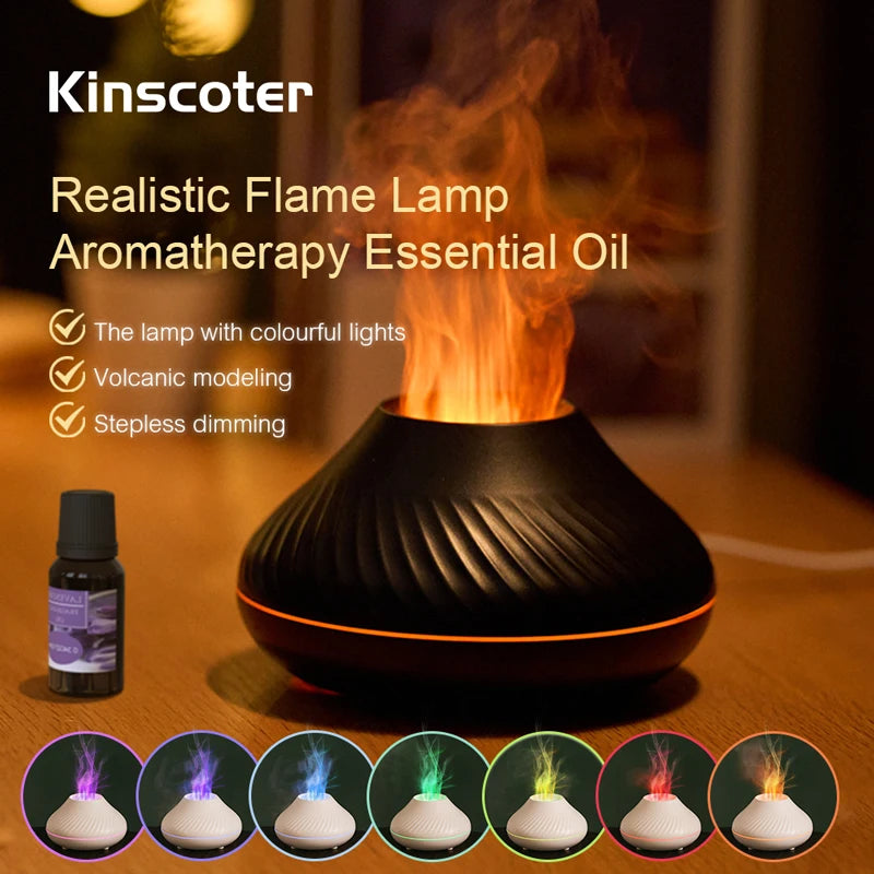 Volcanic Flame Aroma Diffuser – 130ml USB Humidifier with Color LED Night Light