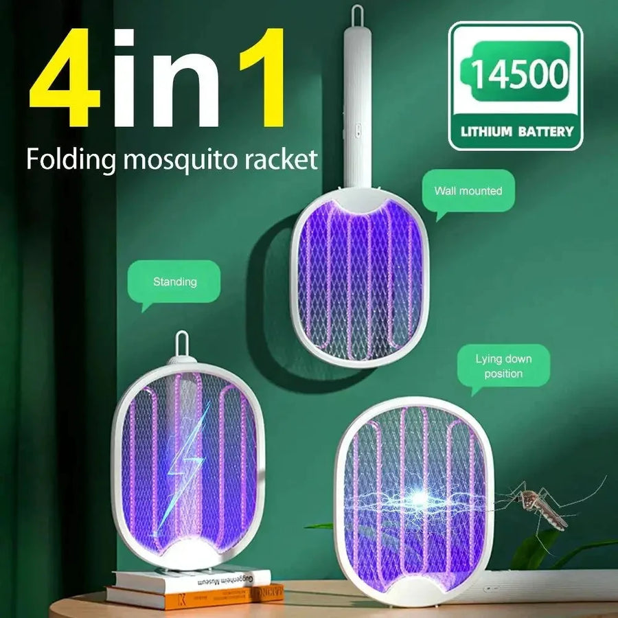 Foldable 3000V Electric Mosquito Racket – UV Bug Zapper, USB Rechargeable
