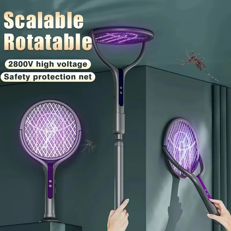 Telescopic Electric Fly Swatter – Rotatable Mesh, USB Rechargeable, Extended Reach