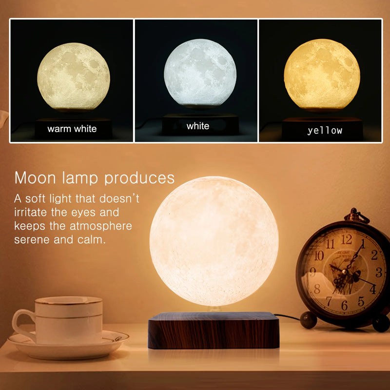 Magnetic Floating & Rotating Moon Lamp – 3D LED Night Light, Wooden Base, 3 Colors - lifestyle