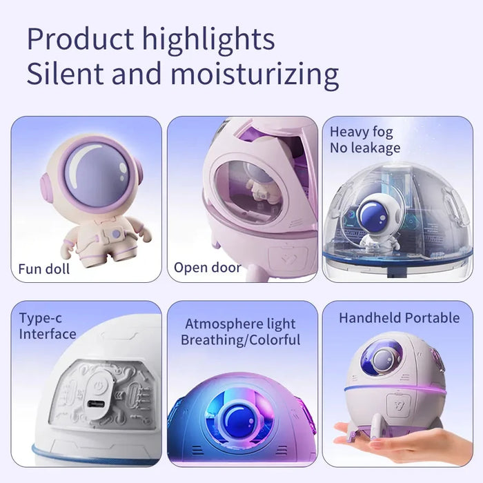 Space Capsule Humidifier – 220ml USB Rechargeable Aroma Diffuser with 7 LED Colors - photo 3