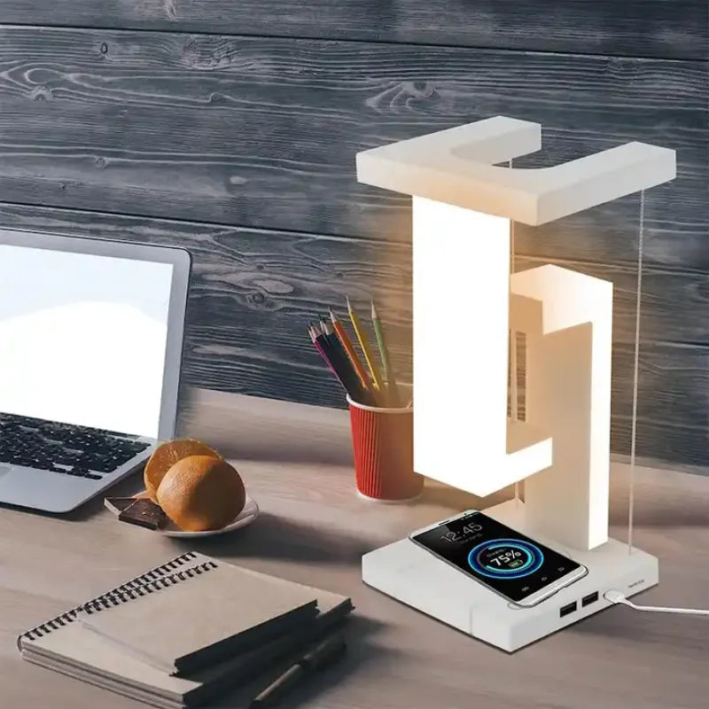 Levitating LED Table Lamp – 10W Wireless Charger & Anti-Gravity Night Light for Bedroom