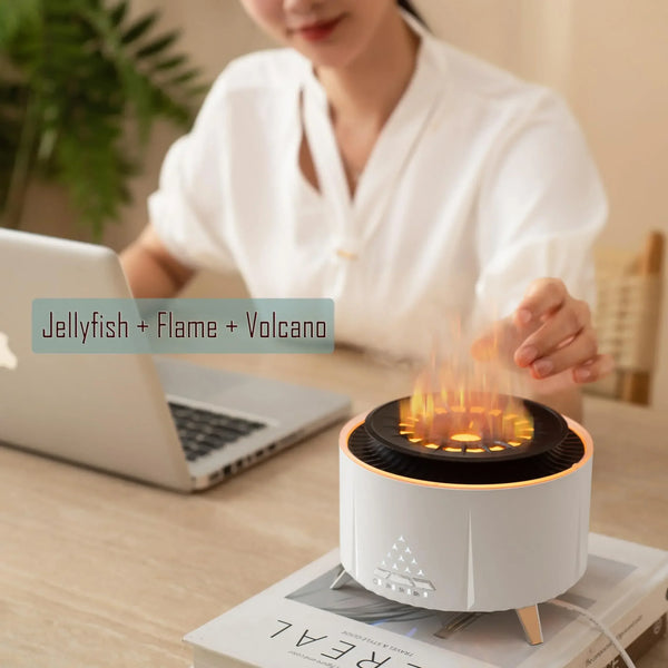 Volcanic Flame Aroma Diffuser – White Noise, Jellyfish Mist, 3 Speed Modes - alternate
