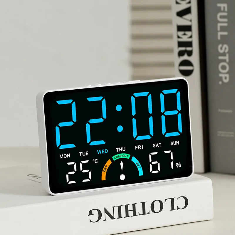 Smart LED Wall Clock with Temp, Humidity & Dual Alarms