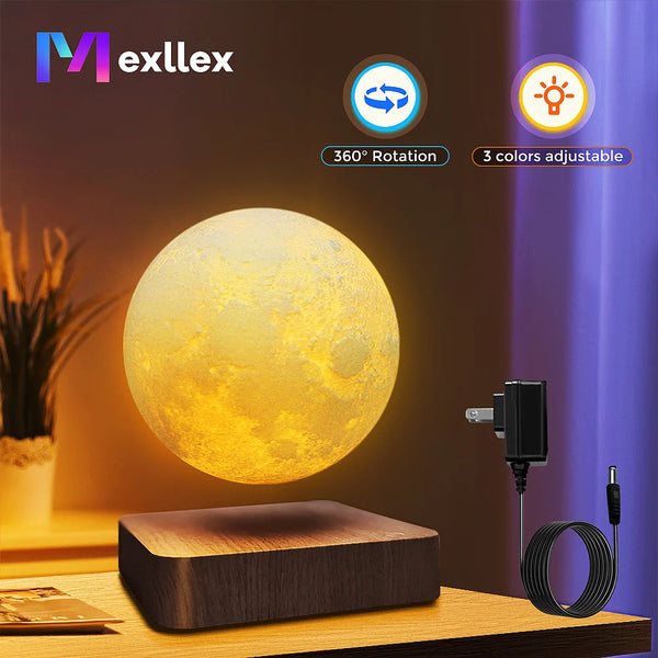 Magnetic Floating & Rotating Moon Lamp – 3D LED Night Light, Wooden Base, 3 Colors