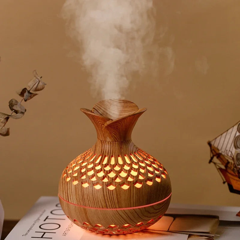 Wood Grain Vase Humidifier – Ultrasonic Essential Oil Diffuser for Home & Office