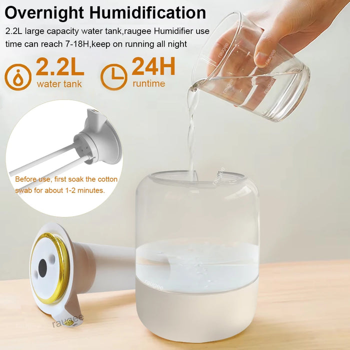 2.2L Large Capacity Humidifier – Dual Nozzle, Quiet USB Humidifier with LED Night Light - photo 4