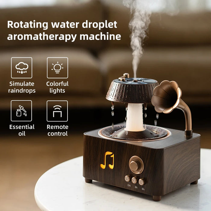 Raindrop Humidifier & Aroma Diffuser – 250ml Rotating Music Box with LED Light - photo 1