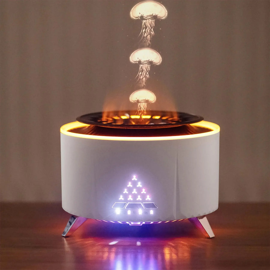Volcanic Flame Aroma Diffuser – White Noise, Jellyfish Mist, 3 Speed Modes