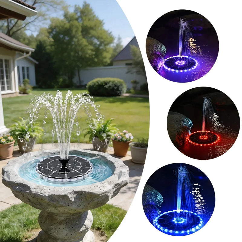 3.5W Solar Fountain Pump Kit – 7 Nozzles, 7-Color LED Light for Bird Bath & Garden - lifestyle