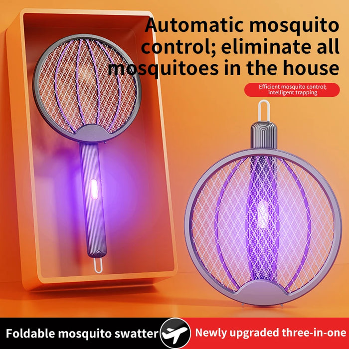 3-in-1 Foldable Electric Mosquito Swatter – Rechargeable Bug Zapper & Wall-Mounted Lamp - photo 1