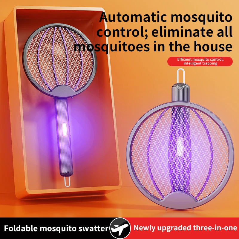 3-in-1 Foldable Electric Mosquito Swatter – Rechargeable Bug Zapper & Wall-Mounted Lamp