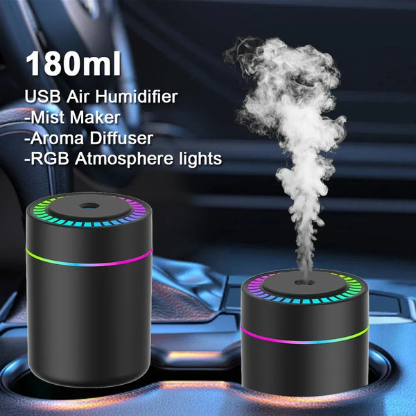180ml Mini Aroma Diffuser & Humidifier – USB LED Light for Car, Home & Bedroom