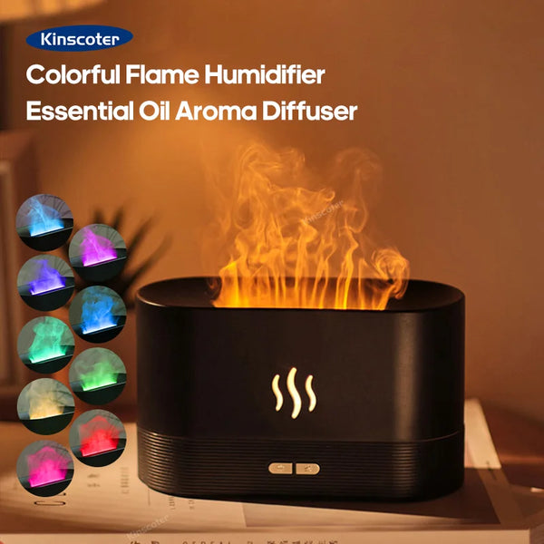 USB Flame Aroma Diffuser – 7-Color LED Humidifier for Bedroom & Desktop