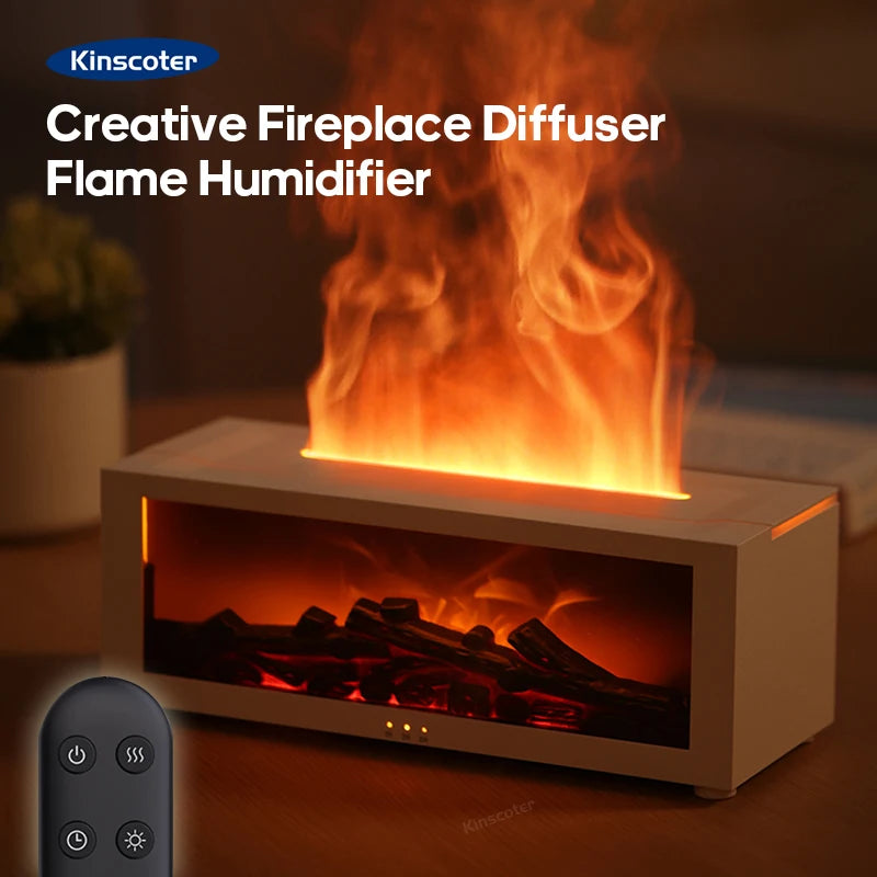 Cozy Fireplace Aroma Diffuser – LED Humidifier with Remote & Auto Shut-Off