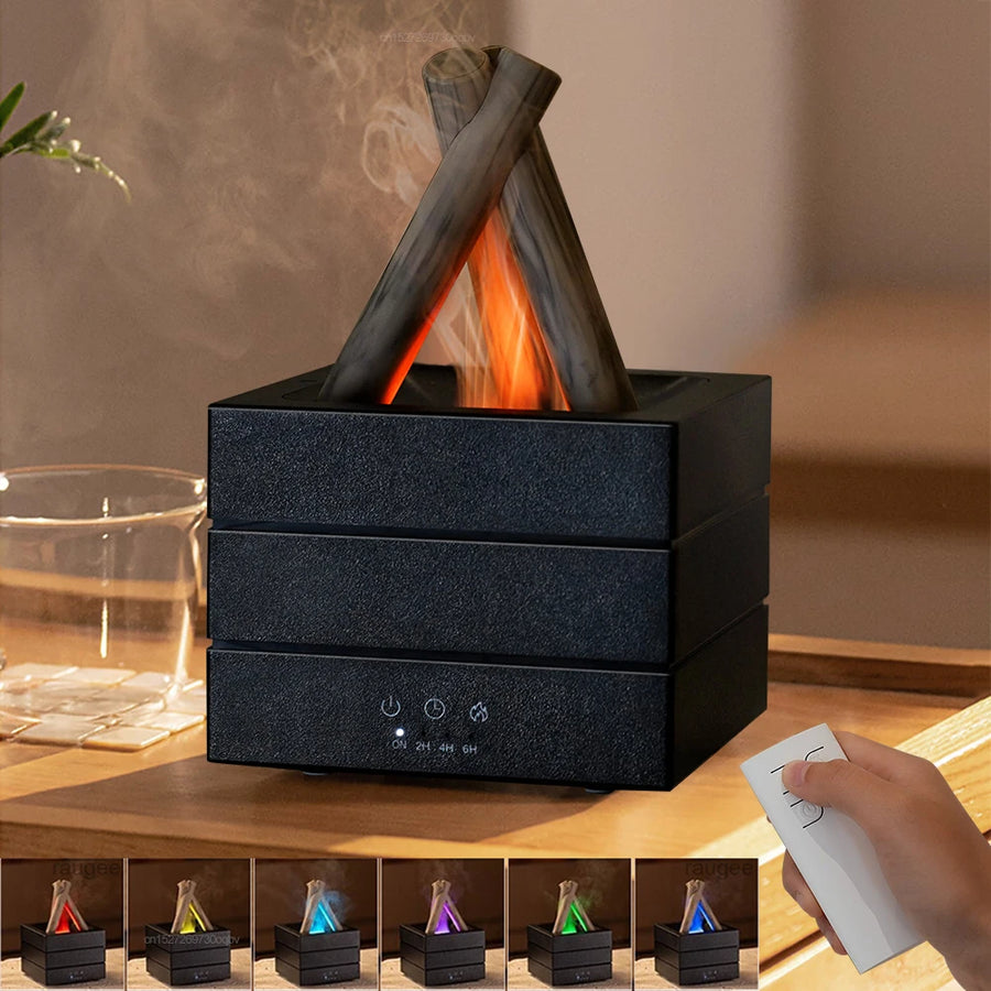 Flame Aroma Diffuser & Humidifier – Night Light with Remote Control