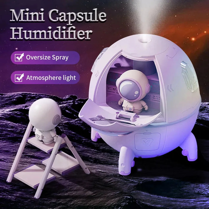 Space Capsule Humidifier – 220ml USB Rechargeable Aroma Diffuser with 7 LED Colors - photo 2