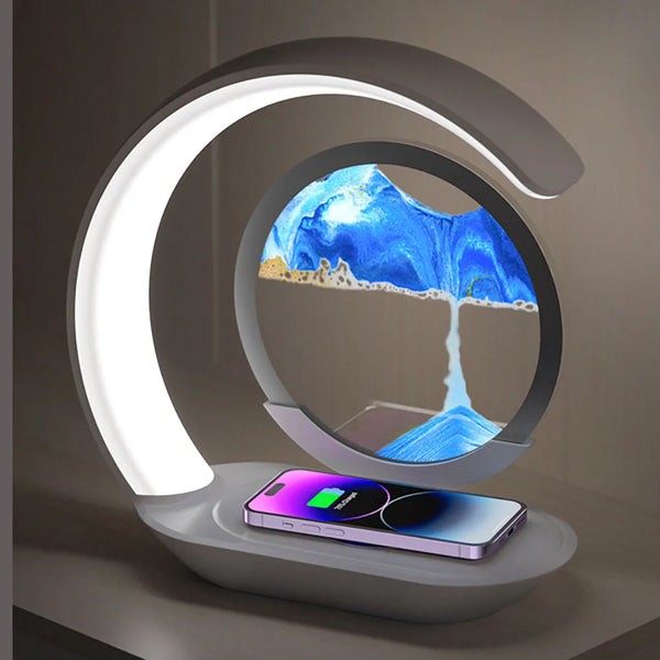3D Hourglass Sand Art Desk Lamp – USB Wireless Charging Night Light for Office & Room Decor