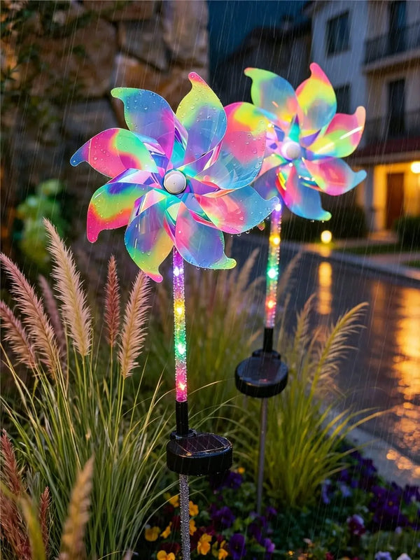 Solar Windmill Garden Stake Light – Colorful Waterproof Outdoor Landscape Decor - alternate