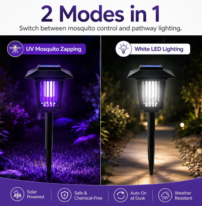 Solar Bug Zapper – Waterproof UV Mosquito Killer Lamp, Portable Cordless Indoor & Outdoor - photo 2