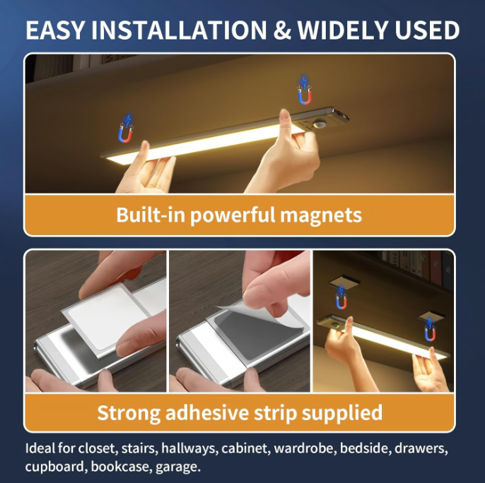 🔥Pro Version (11.8 in)🔥Smart sensor LED light, fast-charging cable, magnetic mount, 3 color modes, drill-free installation. - lifestyle