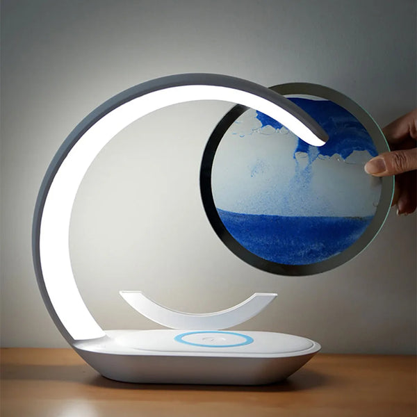 3D Hourglass Sand Art Desk Lamp – USB Wireless Charging Night Light for Office & Room Decor - alternate
