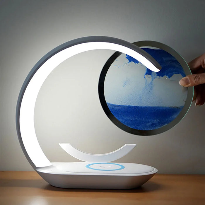 3D Hourglass Sand Art Desk Lamp – USB Wireless Charging Night Light for Office & Room Decor - photo 2
