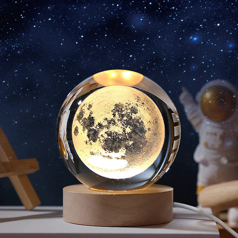 3D Crystal Ball Night Light – Galaxy & Saturn Globe for Desktop Decoration