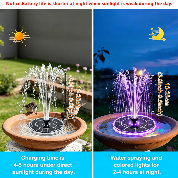 3.5W Solar Fountain Pump Kit – 7 Nozzles, 7-Color LED Light for Bird Bath & Garden - photo 3