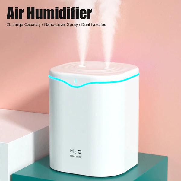 2000ml Large Capacity Humidifier – Dual Nozzle USB Aroma Diffuser for Home & Office