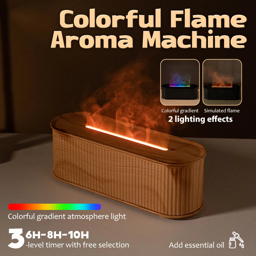 USB Flame Aroma Diffuser & Humidifier – Color LED Light, 3-Level Timer