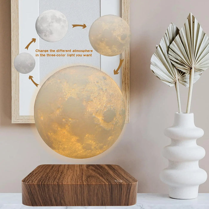 Magnetic Floating & Rotating Moon Lamp – 3D LED Night Light, Wooden Base, 3 Colors - photo 4